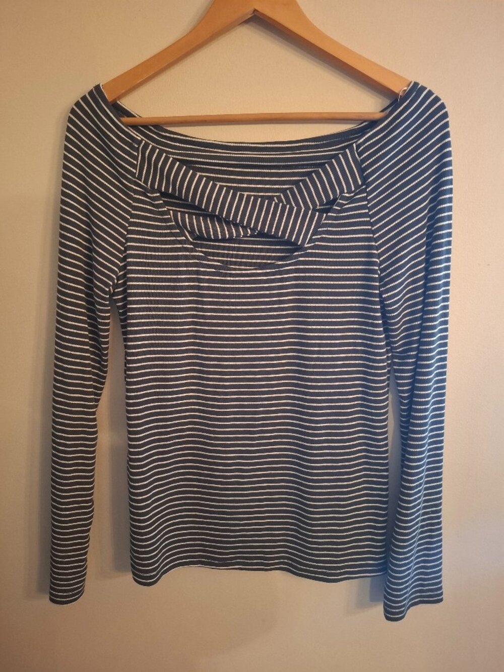NWT Lucky Brand Stripe Off-The-Shoulder Cross-Back Top Navy/Ivory XL